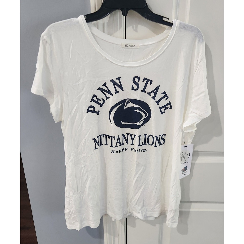 47 Brand Penn State Nittany Lions Womens XL White T-Shirt NWT Happy Valley Tee